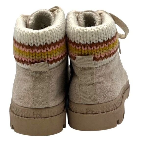 BILLABONG Women’s Zuri Lace-Up Ankle Boots 8.5 Beige Knit Cuff Lug Sole Shoes - Picture 4 of 11
